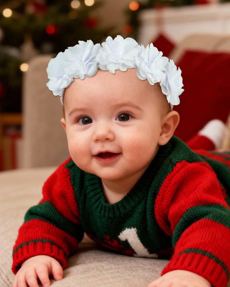 Fmeida Baby Girls Headbands for 4-24M | Soft Chiffon Flower Crown White (Fits 14.96"-18.89" Head) - Image 2